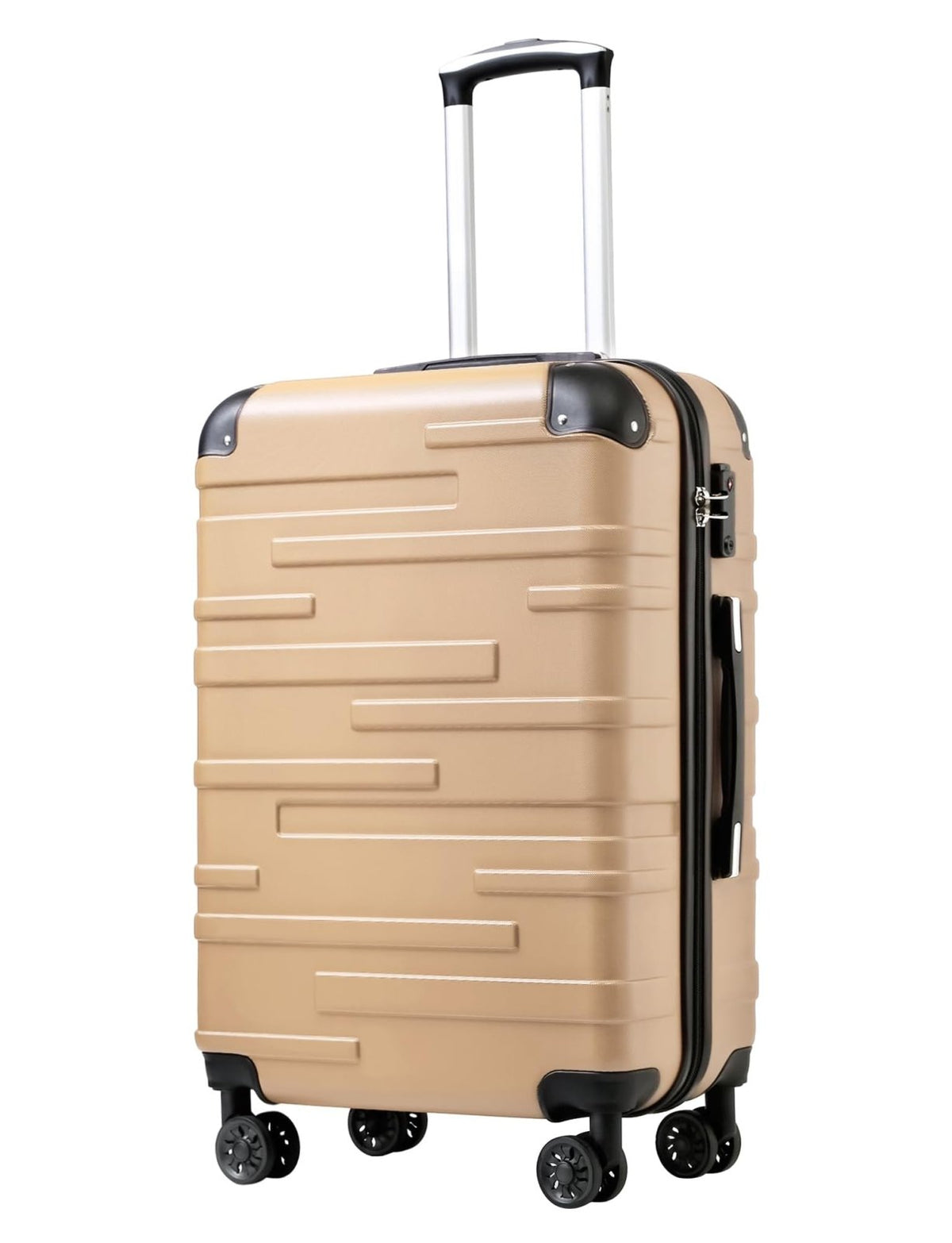 Coolife Hardside Carry-On Luggage with TSA Lock, Spinner Wheels, Telescopic Handle, Lightweight Suitcase (Champagne, S(20in_carry on))