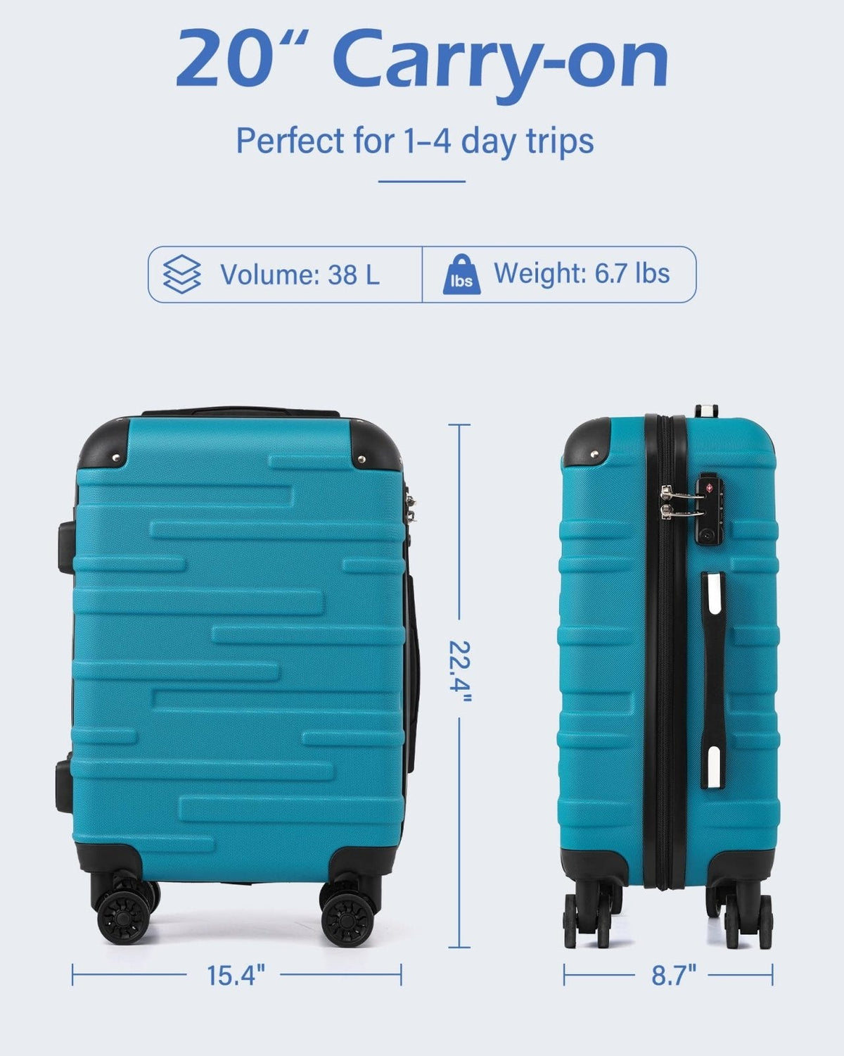 Coolife Hardside Carry - On Luggage with TSA Lock, Spinner Wheels, Telescopic Handle, Lightweight Suitcase (Champagne, S(20in_carry on))