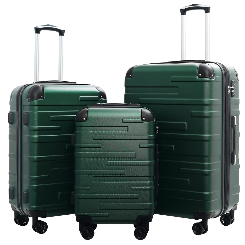Coolife Hardside Luggage 3 Piece Set with TSA Lock, Spinner Wheels, Telescopic Handle, Lightweight Travel Suitcases (Dark Green, 3 piece set)