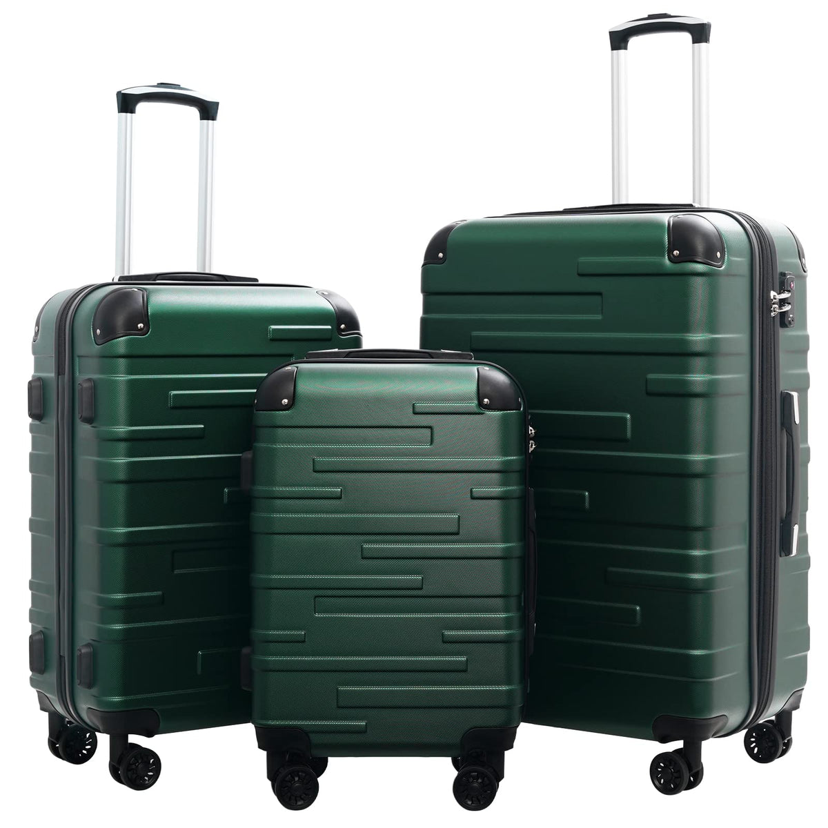Coolife Hardside Luggage 3 Piece Set with TSA Lock, Spinner Wheels, Telescopic Handle, Lightweight Travel Suitcases (Dark Green, 3 piece set)