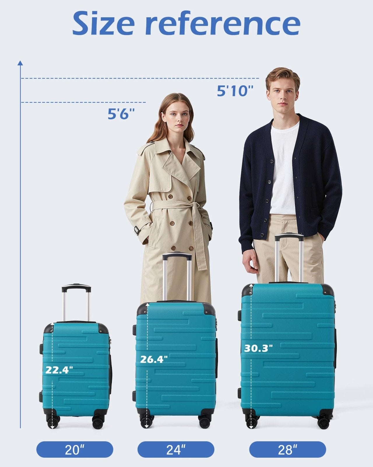 Coolife Hardside Luggage 3 Piece Set with TSA Lock, Spinner Wheels, Telescopic Handle, Lightweight Travel Suitcases (Dark Green, 3 piece set)