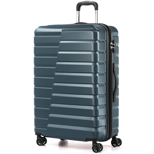 Coolife Lightweight Luggage with TSA Lock,Large Checked Teal Blue