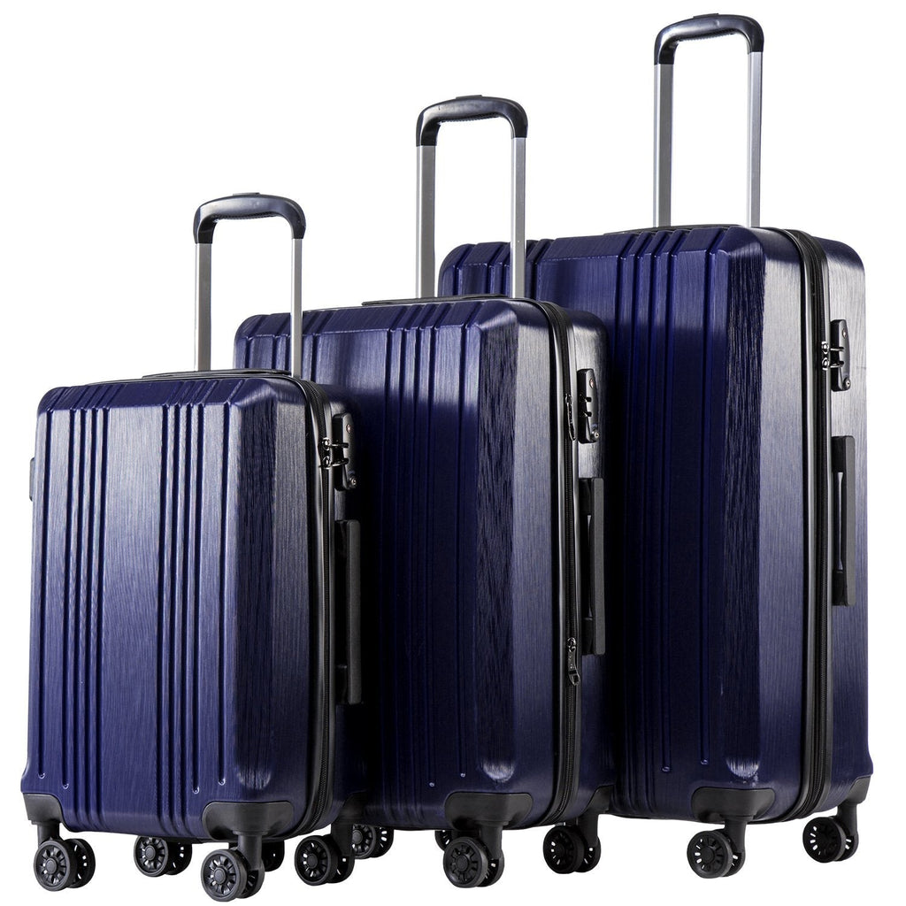 Coolife Luggage 3 Piece Set PC+ABS Hardshell Suitcases with TSA Lock, Spinner Lightweight (navy, 3 piece set)