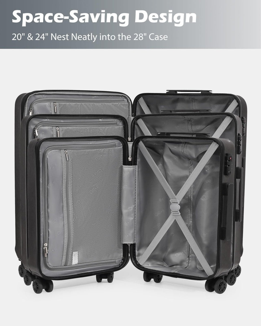 Coolife Luggage 3 Piece Set PC+ABS Hardshell Suitcases with TSA Lock, Spinner Lightweight (navy, 3 piece set)