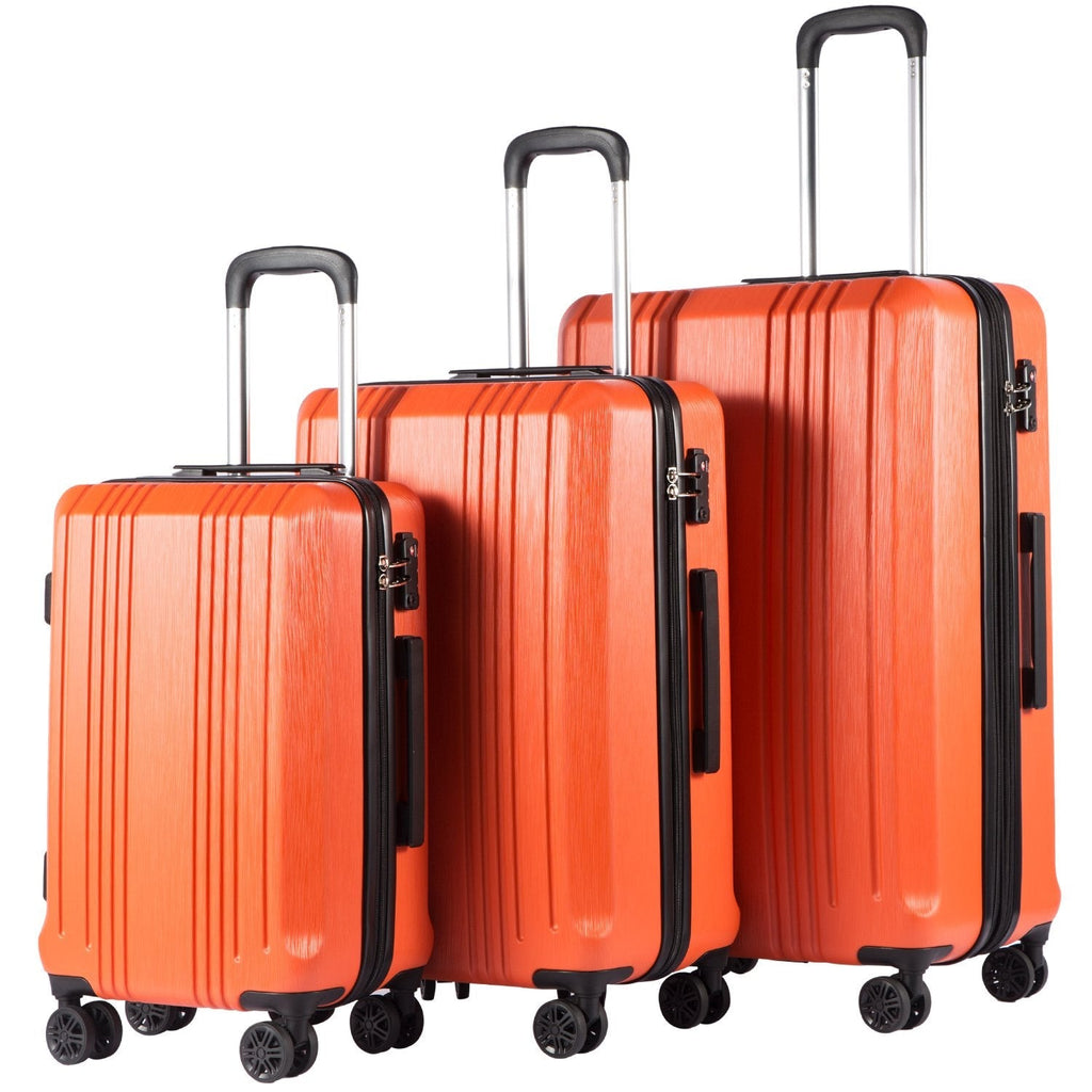 Coolife Luggage 3 Piece Set PC+ABS Hardshell Suitcases with TSA Lock, Spinner Lightweight (orange, 3 piece set)