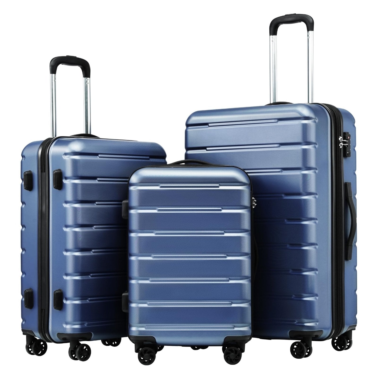 Coolife Luggage 3 Piece Set Suitcase Spinner ABS+PC Hardshell Lightweight TSA Lock USB Port, 20in 24in 28in Carry on Expandable (only 28’’), Ice Blue