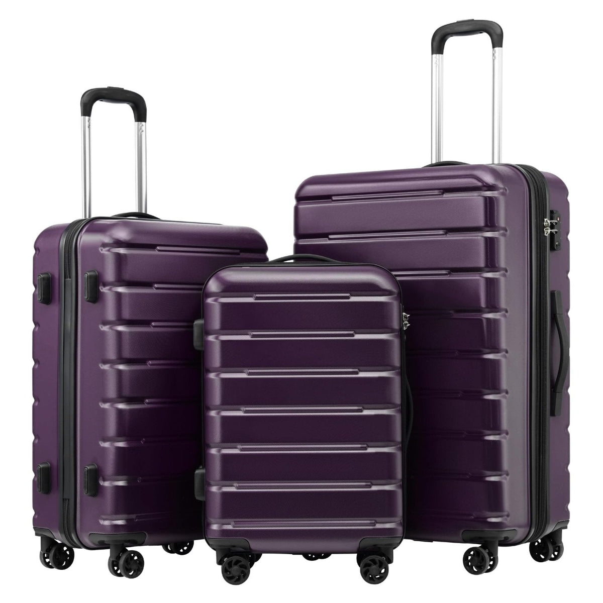 Coolife Luggage 3 Piece Set Suitcase Spinner ABS+PC Hardshell Lightweight TSA Lock USB Port, 20in 24in 28in Carry on Expandable (only 28’’), Purple