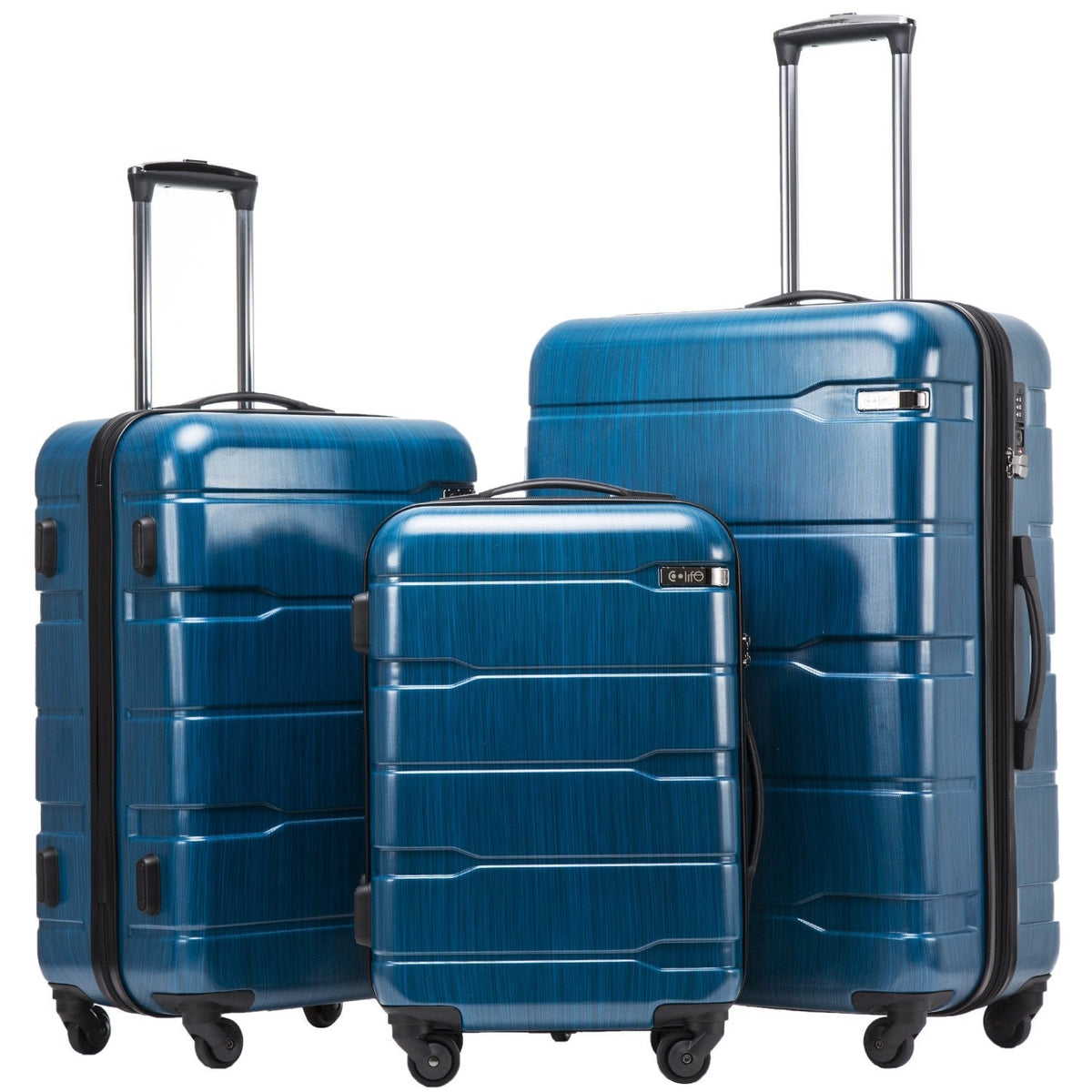 Coolife Luggage Set 3 Piece Hardside PC+ABS Suitcase with TSA Lock, Expandable Large Checked Luggage, Lightweight Rolling Carry On with Spinner Wheels(20/24/28 Inch, Caribbean Blue)
