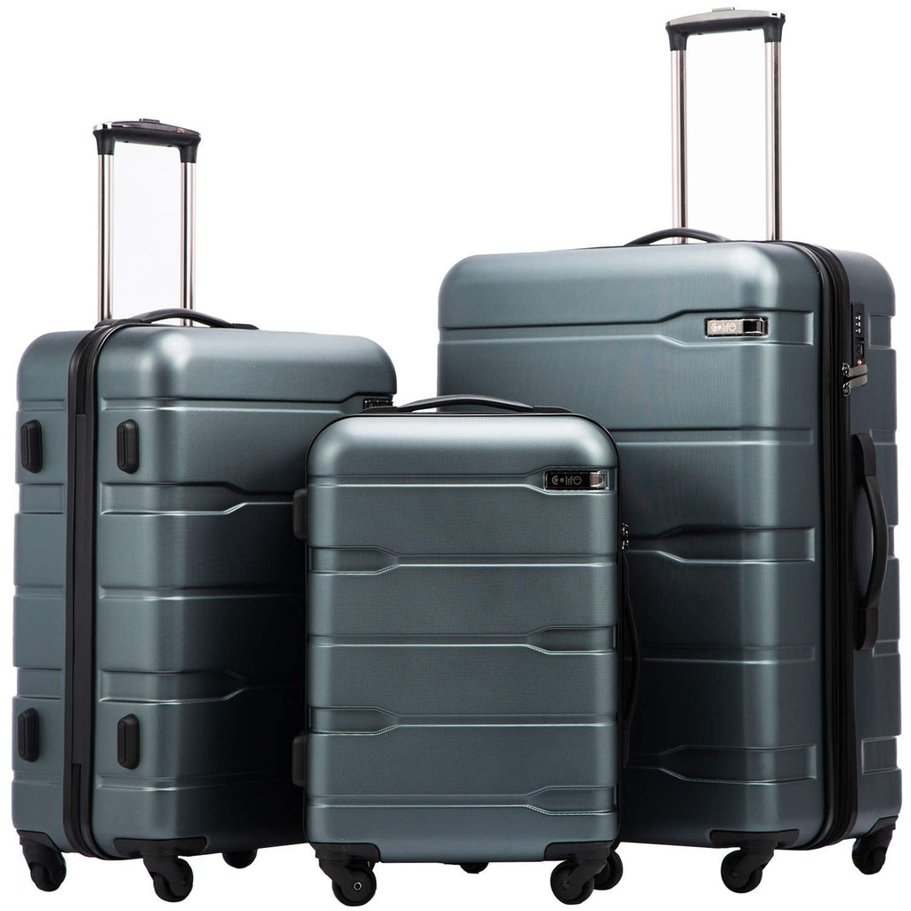 Coolife Luggage Set 3 Piece Hardside PC+ABS Suitcase with TSA Lock, Expandable Large Checked Luggage, Lightweight Rolling Carry On with Spinner Wheels(20/24/28 Inch, Teal)