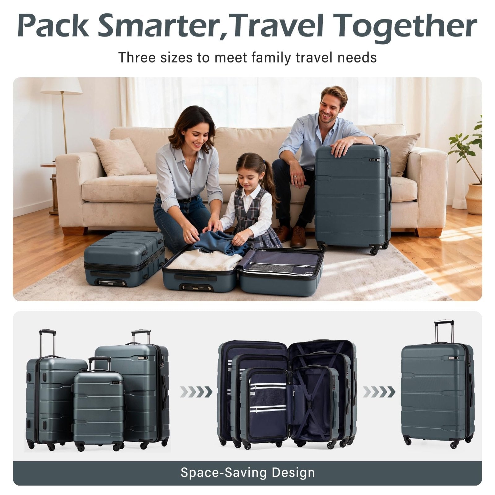Coolife Luggage Set 3 Piece Hardside PC+ABS Suitcase with TSA Lock, Expandable Large Checked Luggage, Lightweight Rolling Carry On with Spinner Wheels(20/24/28 Inch, Teal)