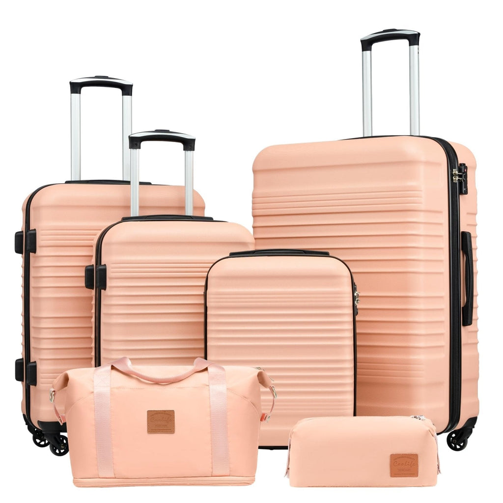 Coolife Luggage Set 3 Piece Luggage Set Carry On Suitcase Hardside Luggage with TSA Lock Spinner Wheels(Pink, 6 piece set)