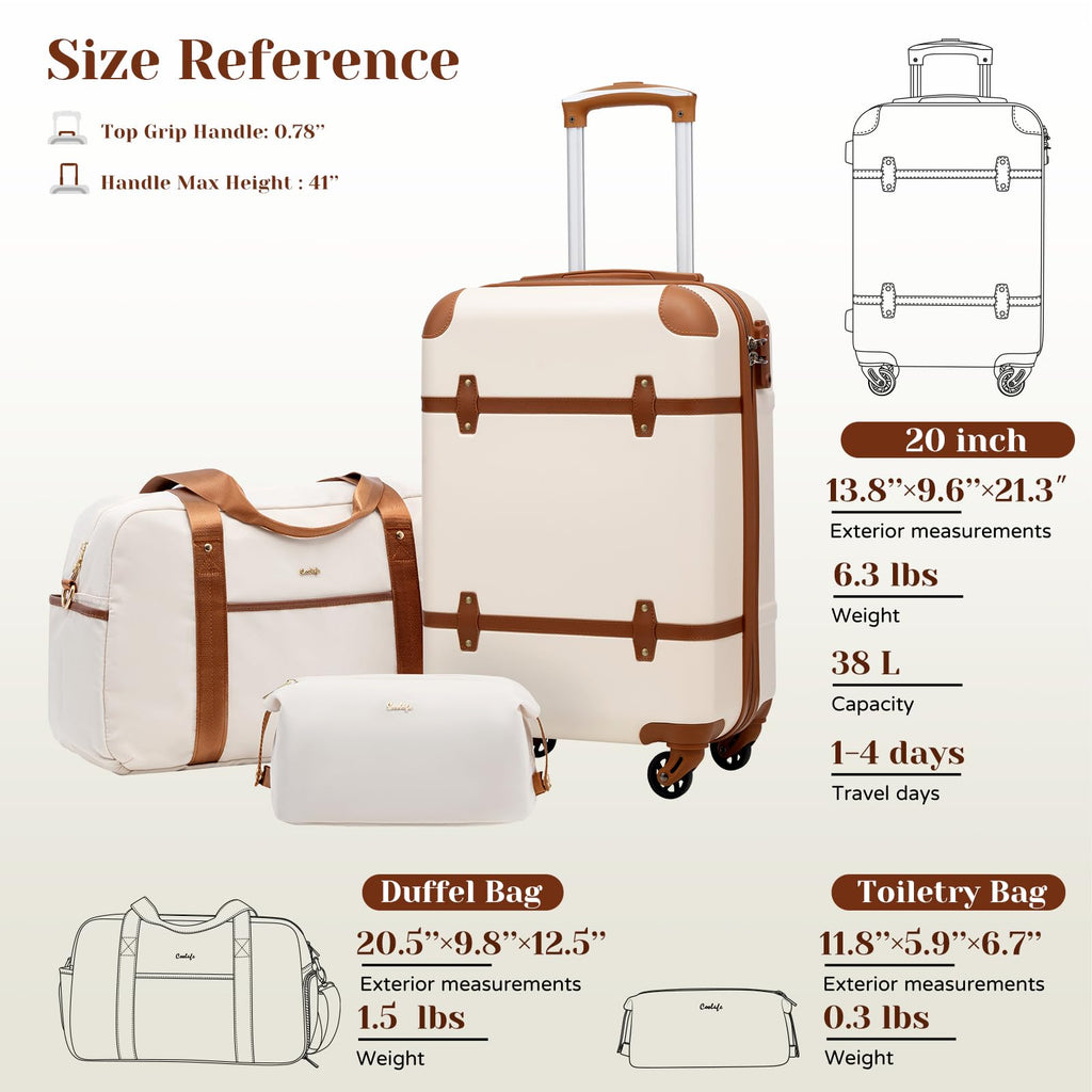 Coolife Luggage Set 3 Piece Suitcase Set Carry On Luggage PC Hardside Luggage TSA Lock Spinner Wheels Telescopic Handle
