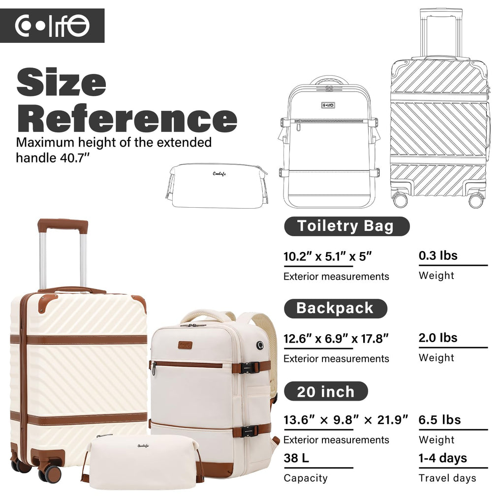 Coolife Luggage Set Suitcase Carry On Luggage PC Hardshell Luggage TSA Lock Spinner Wheels Telescopic Handle