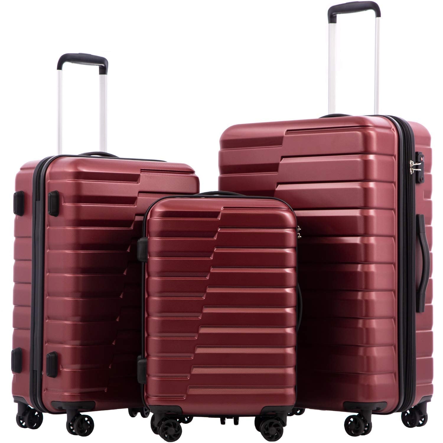 Coolife Luggage Sets, 3 Piece Hard Shell Suitcase Set with Spinner Wheels, Expandable Large Checked Luggage, Lightweight Rolling Carry On with TSA Lock Wine Red