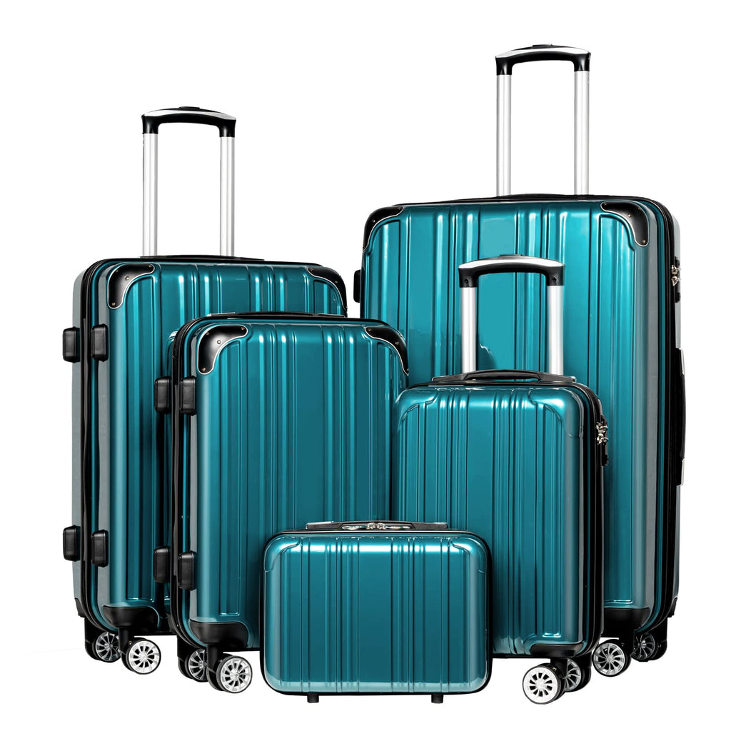 Coolife Luggage Sets, 5 Piece Durable Suitcase, Lightweight Carry on Luggage with PC+ABS Hardshell, Dual Spinner Wheels, TSA Lock and YKK Zipper (green new, 5 piece set)