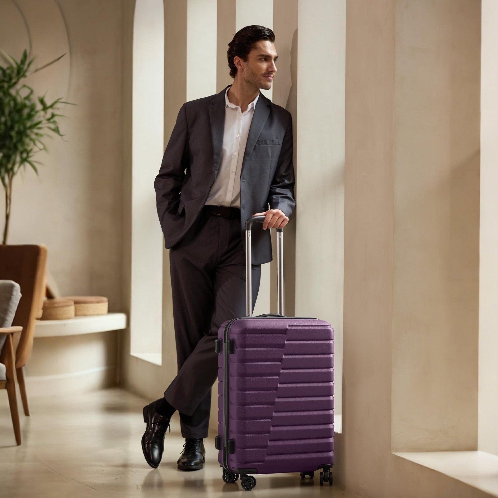 Coolife Medium Luggage Hardside Carry On with Spinner Wheels TSA Lock Telescopic Handle 24inch - Purple
