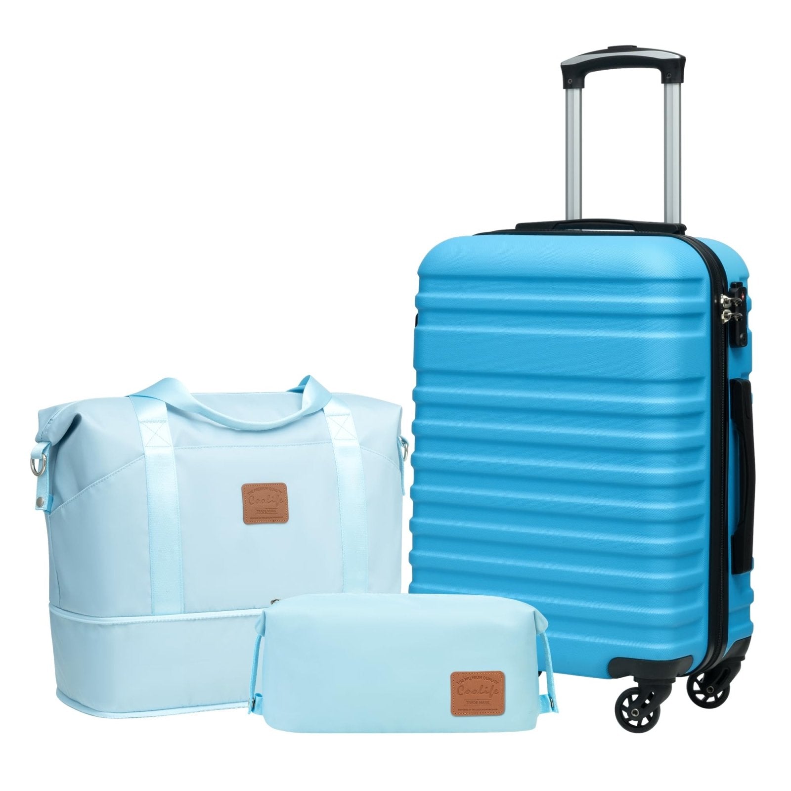 Coolife Suitcase Set 3 Piece Luggage Set Carry On Hardside Luggage with TSA Lock Spinner Wheels (Sky Blue, 3 piece set (DB/TB/20))