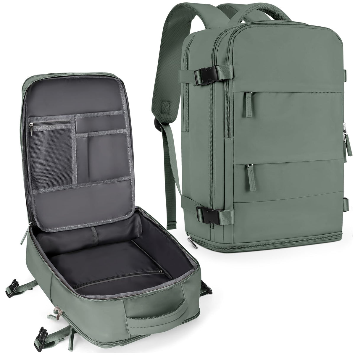 coowoz Large Travel Backpack For Women Men,Carry On Backpack Flight Approved,Hiking Backpack Waterproof Outdoor Rucksack Casual Daypack Fit 15.6 Inch Laptop Shoes Compartment,30L(Olive Green)