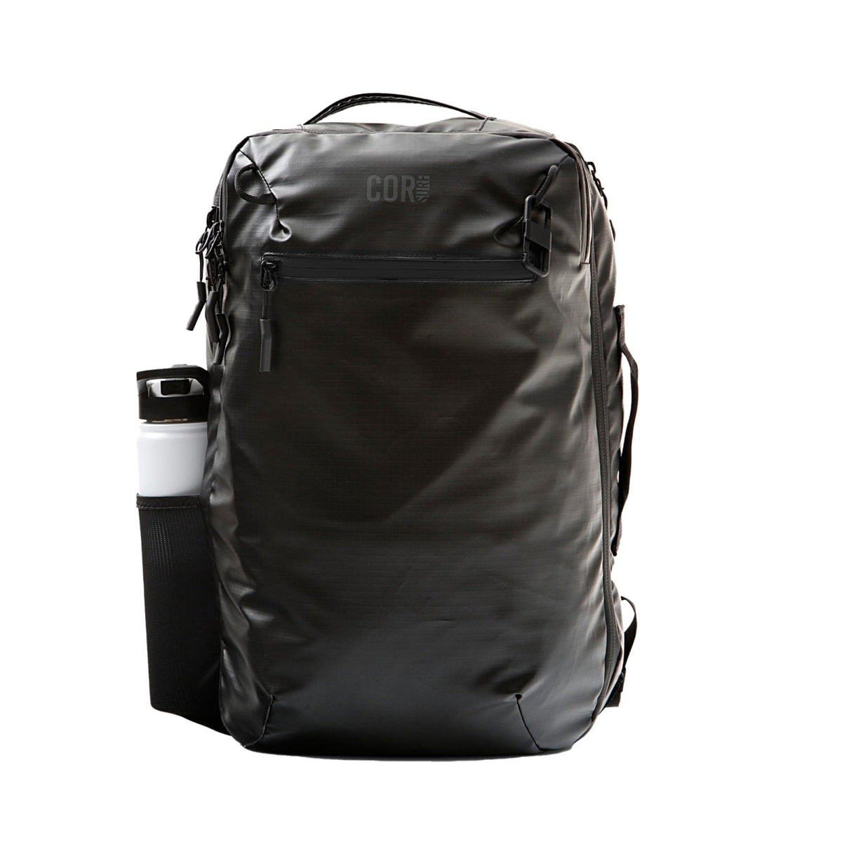 COR Surf Travel Backpack Carry On Backpack for Airplanes - Island Hopper 2.0 Travel Backpack with Clamshell Design - 28: Black with Black Zipper