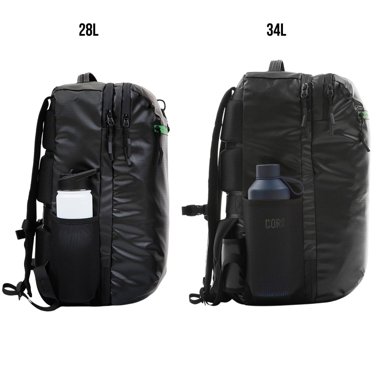 COR Surf Travel Backpack Carry On Backpack for Airplanes - Island Hopper 2.0 - Travel Backpack with Clamshell Design - Black with Green Zipper
