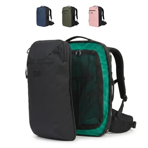 COR Surf Travel Backpack Carry On Backpack for Airplanes - Travel Backpack with Clamshell Design The Island Hopper - 40L Black
