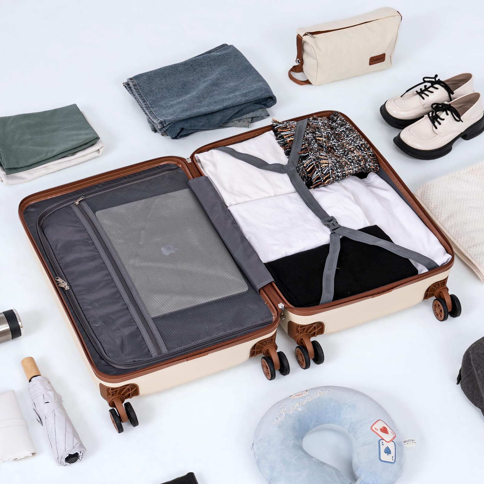 Cosbarn 5 Piece Luggage Sets with Spinner Wheels, Hardshell ABS Suitcase Set with Tsa Lock, Lightweight Hardside Waterproof Travel Suitcases for Men Women, RoseGold (20"/24"/28")