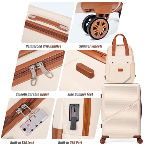 Cosbarn Carry On Luggage 22x14x9 Airline Approved, 20 Inch Carry on Suitcases with Wheels, ABS Lightweight Carry-on Luggage, Travel Suitcase Set with Wheels and TSA Lock