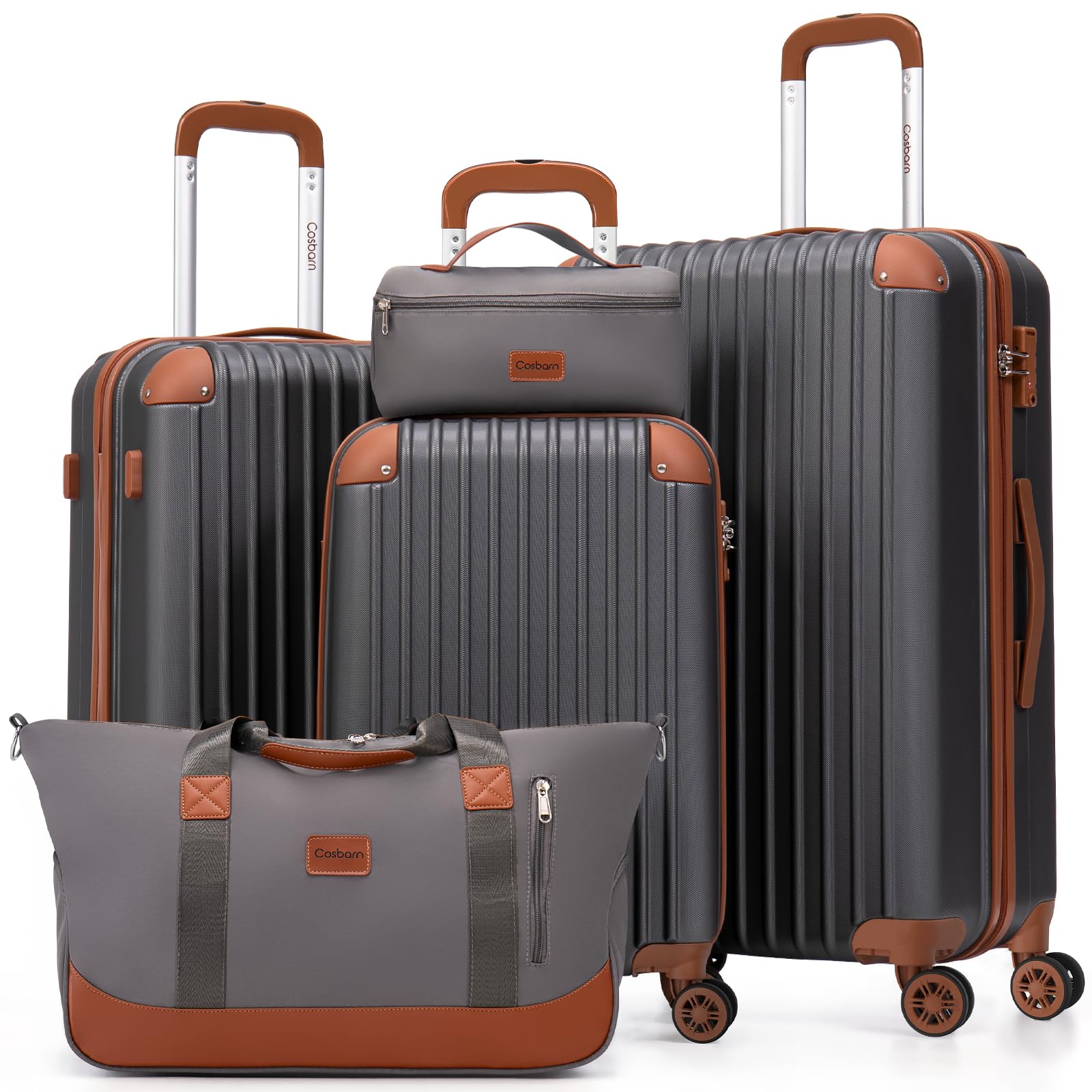 Cosbarn Luggage Sets 5 Piece Suitcases with Wheels, Suitcase Set ABS Hard Case Luggage with TSA Lock Spinner Wheels Durable Travel Luggage