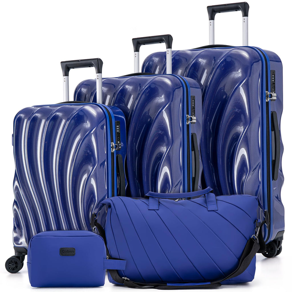 Cosbarn Luggage Sets 5 Piece Suitcases with Wheels, Suitcase Set, ABS+PC Hardshell Luggage set with Phone Holder Durable Travel Luggage with TSA Lock Spinner Wheels, Navy
