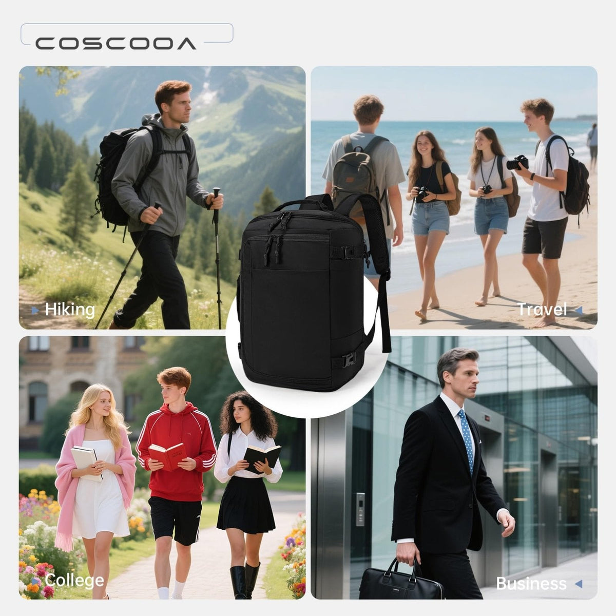 COSCOOA 40x30x20cm Travel Bag, Expandable Carry on Travel Backpack 30 - 35L, 40x30x25cm Personal Item Bag,15.6inch Laptop Backpack with Shoe Compartment and Wet Pockets,Mochila de Viaje