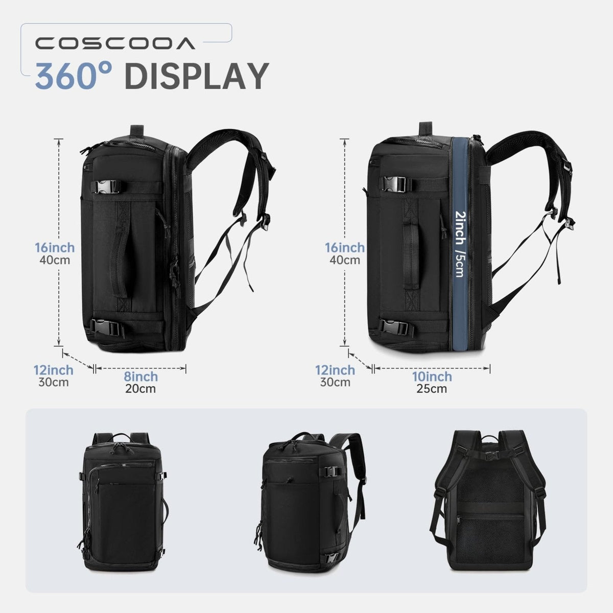 COSCOOA Carry On Travel Backpack 40x30x20cm Expandable 30 - 35L, 40x30x25cm Personal item Size Bag,15.6inch Laptop Backpack with Shoe Compartment and Wet Pockets,Mochila de Viaje