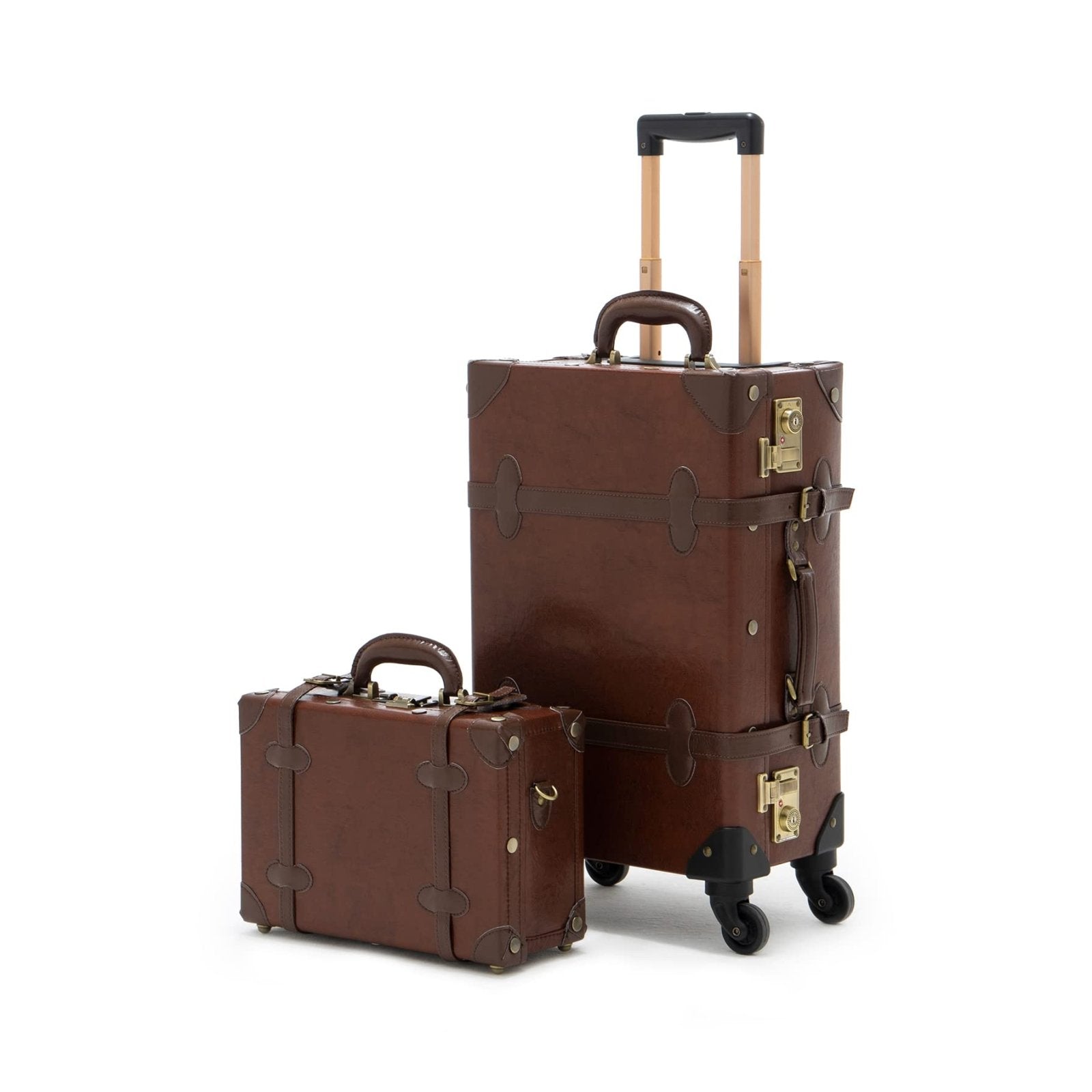 COTRUNKAGE 2 Piece Vintage Luggage Sets, Retro Carry On Suitcases for Women with Wheels, Cabin Size TSA Lock, Caramel Brown