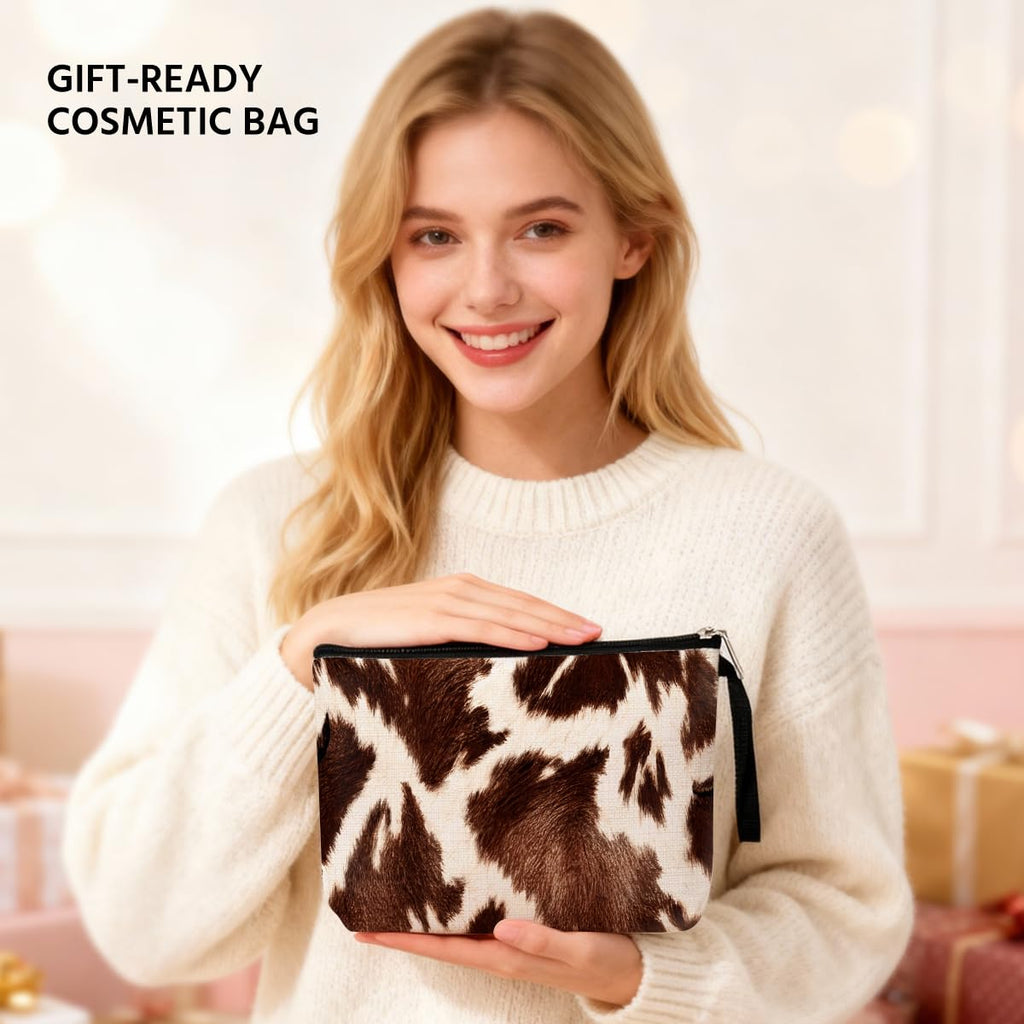 Cow Themed Gifts Makeup Bag Western Stuff Cosmetic Bag Makeup Pouch Cow Print Stuff Travel Organizer Cow Gifts For Cow Lovers Women Sisters Aunts Daughter Niece Birthday Anniversary Mother's Day
