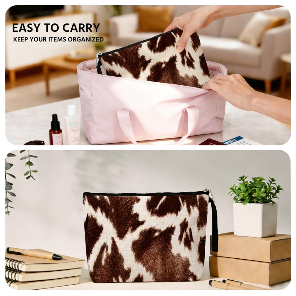 Cow Themed Gifts Makeup Bag Western Stuff Cosmetic Bag Makeup Pouch Cow Print Stuff Travel Organizer Cow Gifts For Cow Lovers Women Sisters Aunts Daughter Niece Birthday Anniversary Mother's Day