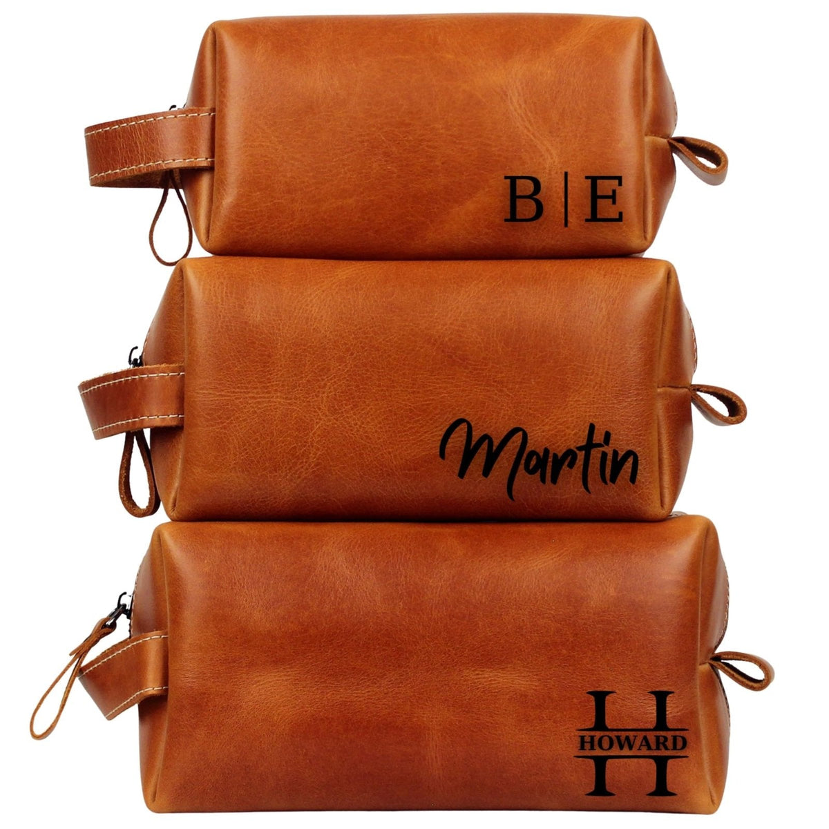 COZY LEATHER Personalized Travel Toiletry Bag for Men Premium Genuine Leather Dopp Kit for Men, Leather Dopp Kit Light Brown Small