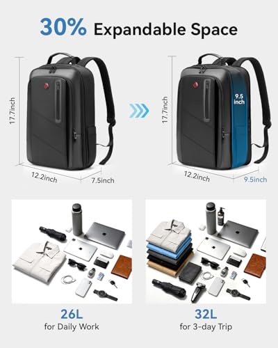 CROSSGEAR Business Backpack for Work Waterproof, Expandable Travel Laptop Backpack,15.6 Inch Laptop Bag Lightweight Sleek Daypack for Work Travel Gifts for Men Women