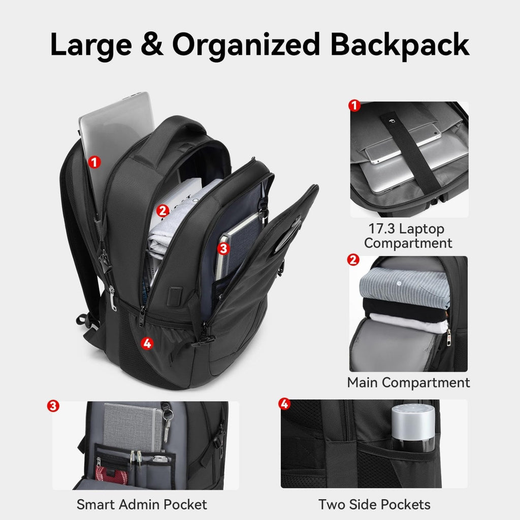 CROSSGEAR Large Travel Backpack Waterproof Laptop Bag Airline Approved Business Office Work Computer Casual Daypacks TSA Lock Anti - Theft Bookbag with USB Port Fit 17.3 inch Laptops for Men Women