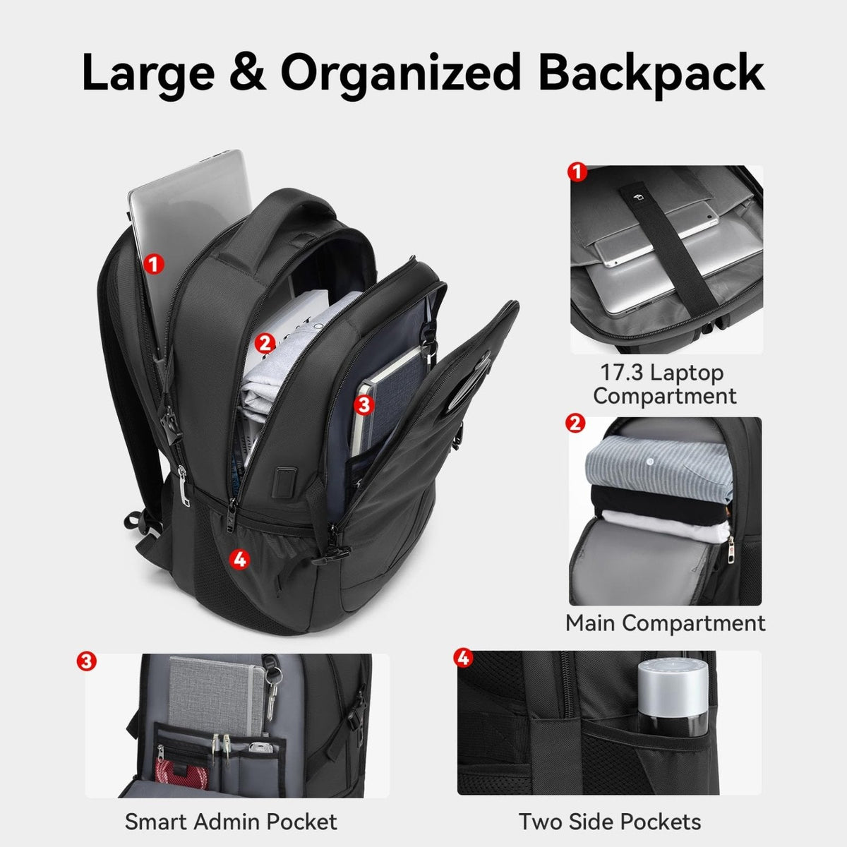 CROSSGEAR Large Travel Backpack Waterproof Laptop Bag Airline Approved Business Office Work Computer Casual Daypacks TSA Lock Anti - Theft Bookbag with USB Port Fit 17.3 inch Laptops for Men Women