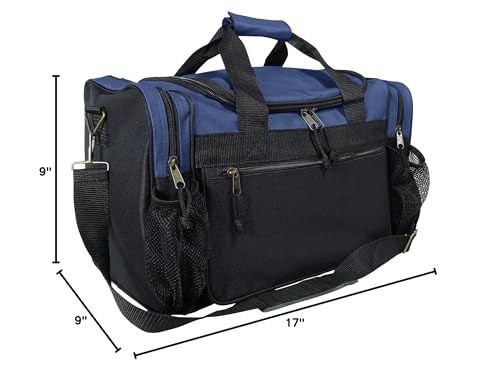 DALIX 17" Duffle Travel Bag with Dual Front Mesh Pockets in Navy Blue