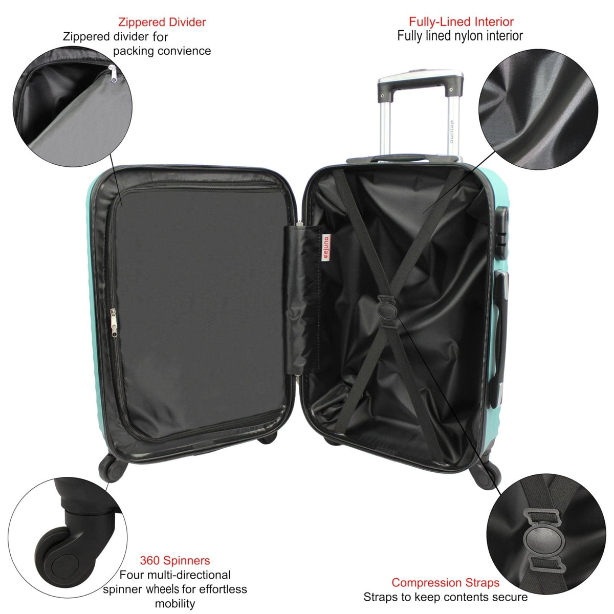 Dejuno Craft Hardside 24 - Inch Lightweight Spinner Luggage - Teal