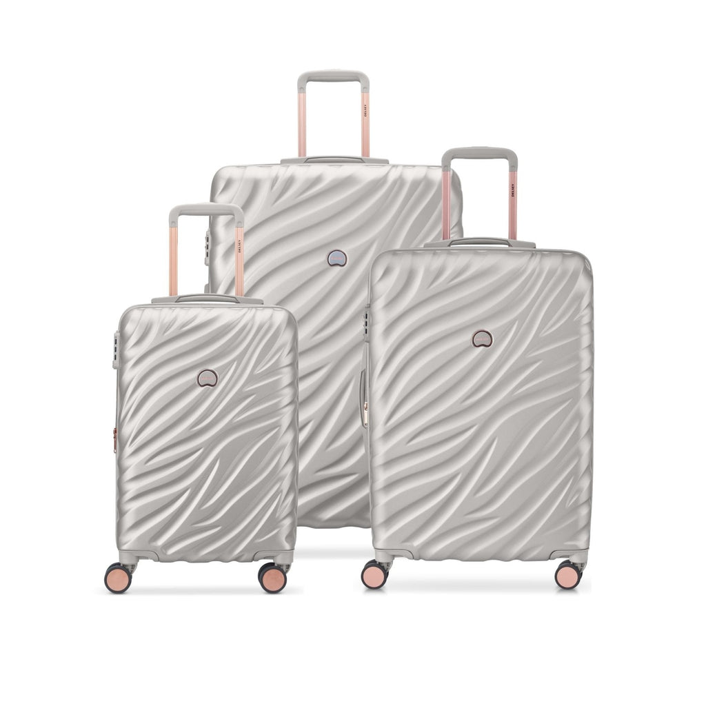DELSEY PARIS Alexis Hardside 3-Piece Set, Expandable Luggage with 4 Spinner Wheels, Lightweight Suitcase, 21" Carry-On, 25" Checked Medium, 29" Checked Large, Silver/Rose Gold