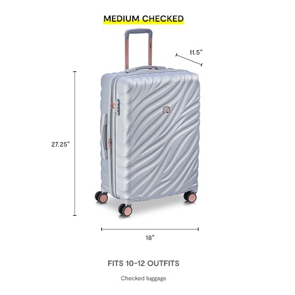 DELSEY PARIS Alexis Hardside 3 - Piece Set, Expandable Luggage with 4 Spinner Wheels, Lightweight Suitcase, 21" Carry - On, 25" Checked Medium, 29" Checked Large, Silver/Rose Gold