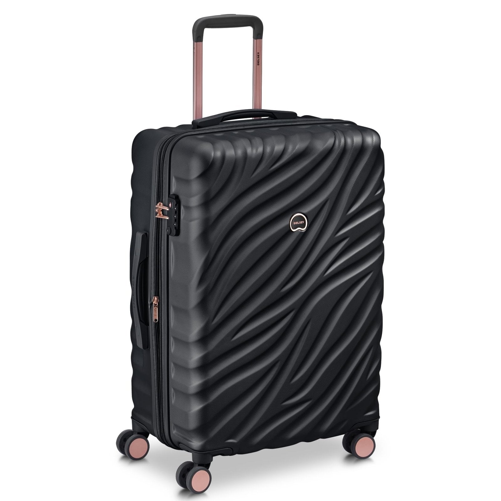 DELSEY PARIS Alexis Hardside, Medium Checked, Expandable Luggage with 4 Spinner Wheels, Lightweight Suitcase, 25-Inch, Black/Rose Gold