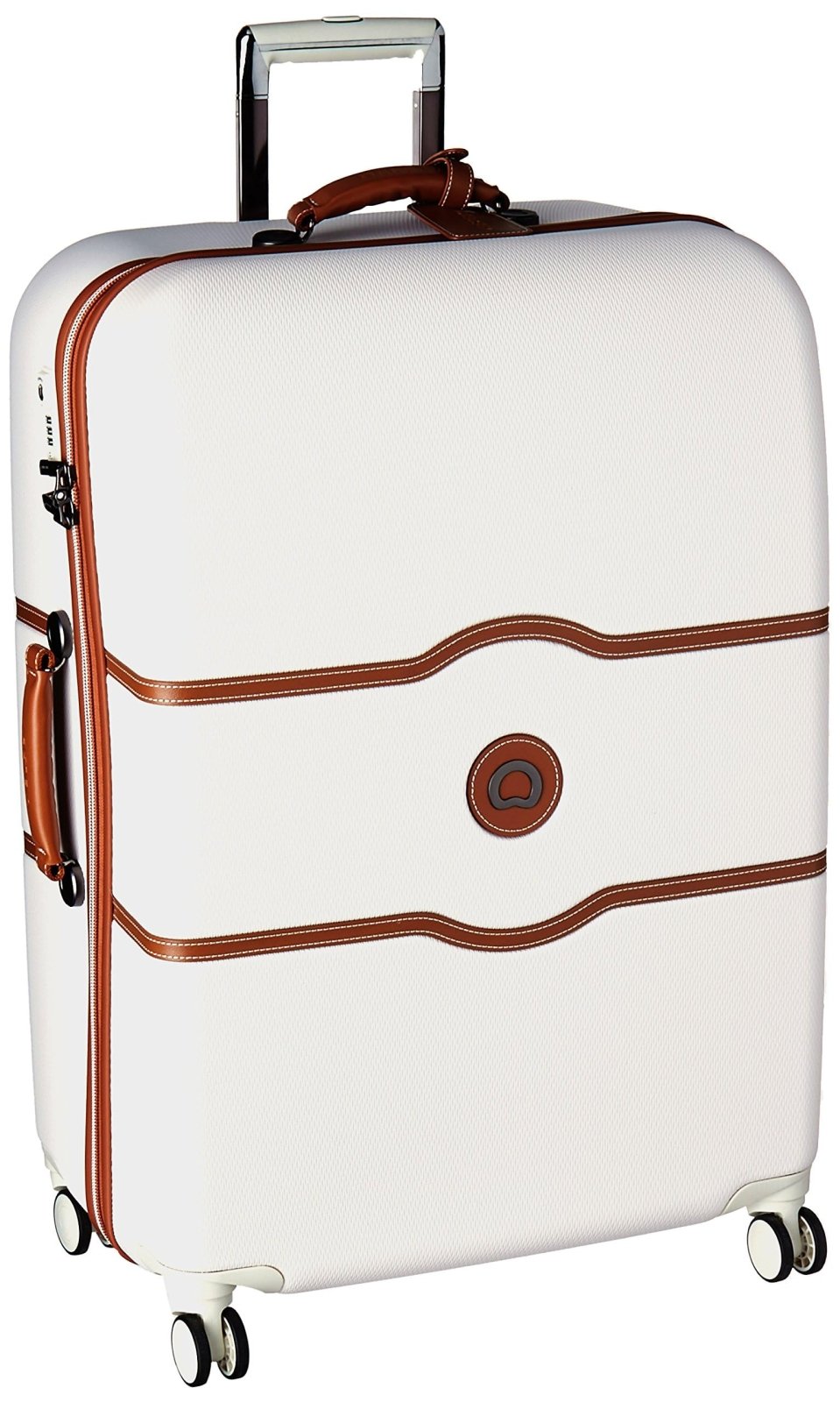 DELSEY PARIS Chatelet Hard+ Hardside Luggage with Spinner Wheels, Champagne White, Checked-Large 28 Inch