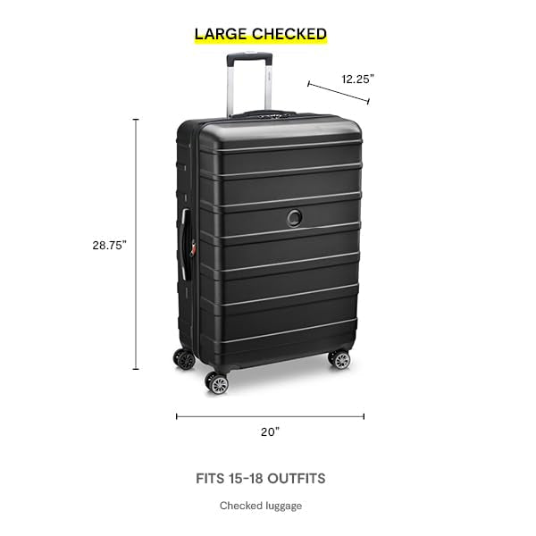 DELSEY PARIS Margot Hardside Luggage, Dual Wheel Spinners for Smooth Travel, Expandable with Spacious & Organizable compartments, Men and Women, Black, Large Check - In 28 - Inch