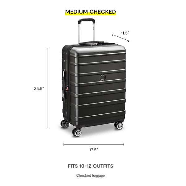 DELSEY PARIS Margot Hardside Luggage, Dual Wheel Spinners for Smooth Travel, Expandable with Spacious & Organizable compartments, Men and Women, Black, Medium Check - in 24 - Inch