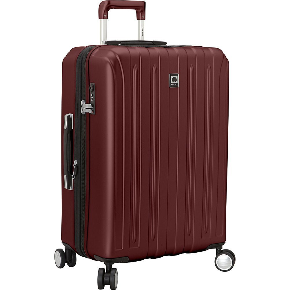 DELSEY PARIS Titanium Hardside Expandable Luggage with Spinner Wheels Checked Luggage, Black Cherry Red, Checked-Medium 25 Inch