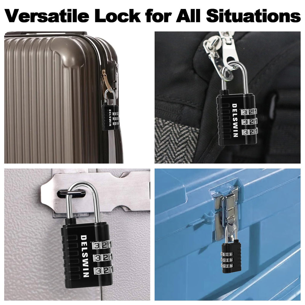 DELSWIN Combination Lock 3 - Digit Small Padlock - 4Pcs Resettable Combo Lock for School Gym Locker, Outdoor, Fence, Gate, Waterproof Luggage Locks for Travel Backpack