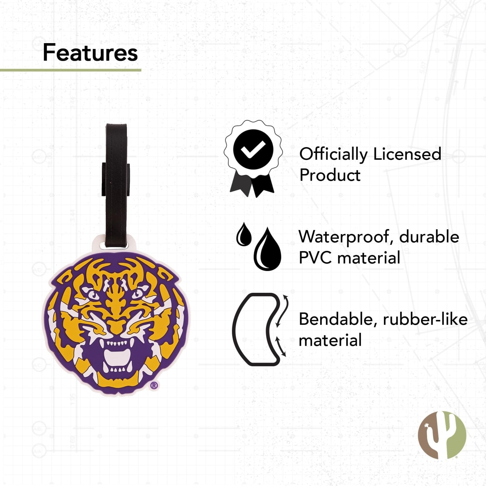 Desert Cactus Louisiana State University Luggage Tag – Official LSU Tigers GeauxTravel ID Tag for Suitcases, Bags, and Carry - Ons (Design B)