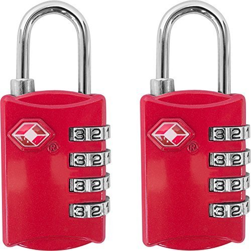 Desired Tools TSA Locks for Luggage, 2 - Pc Durable Steel Padlock, Keyless Easy to Read 4 - Digit Combination Lock for Backpacks, Travel Suitcases, Toolbox, Filing Cabinets, Baggage & Gym Locker, Red